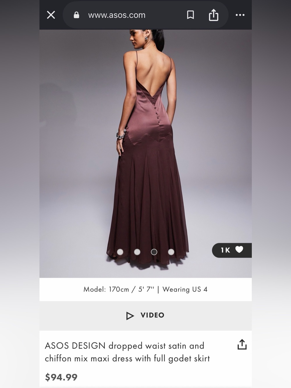 ASOS Satin Maxi Dress in Deep Brown Plum